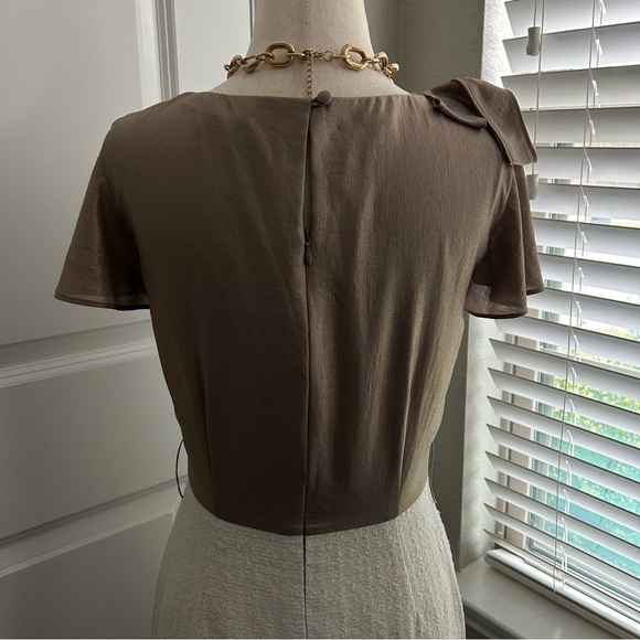 Antonio Melani Gold Shimmer Party Dress with Shoulder Ribbon Details - Picture 3 of 7